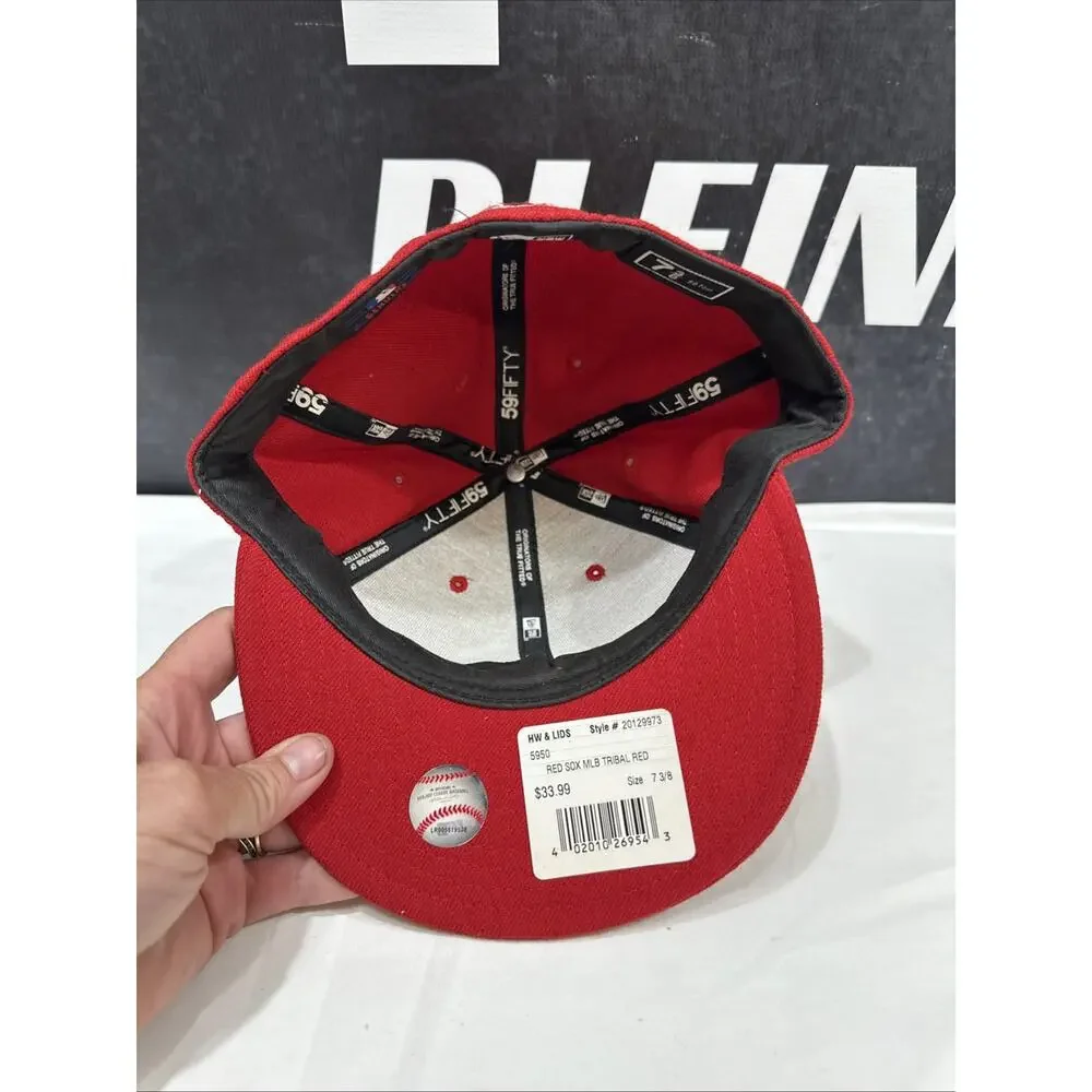 Boston Red Sox Tribal MLB Baseball New Era 59Fifty Fitted Hat 7 3/8 Red Flat Bil - Picture 6 of 8